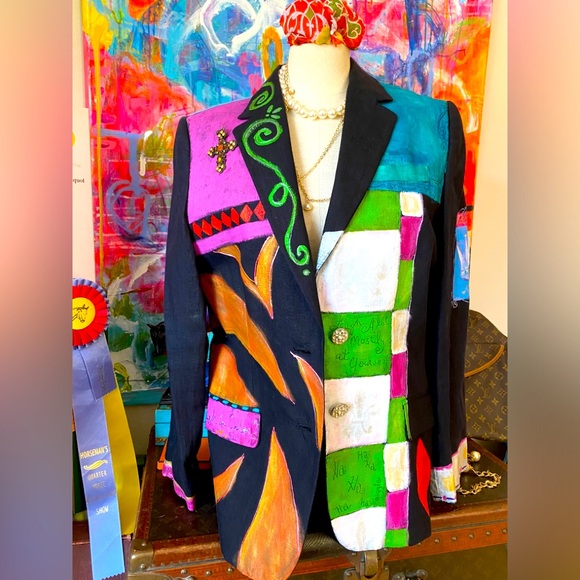 Laugh in Color Studio -me🥰 Happy FUN Hand-painted Wearable ART Blazer Jacket 🎨🥰💖